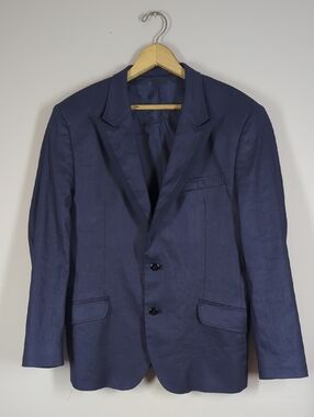 Versace Classic Navy Men's Blazer - Tailored Two-Button Jacket Linen